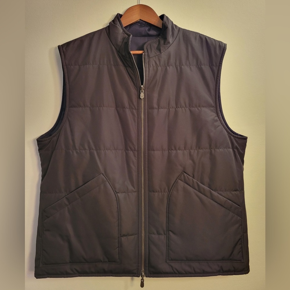 J. Hilburn Navy Blue/Black Reversible Quilted Zip-Front Vest Mens Size 47R